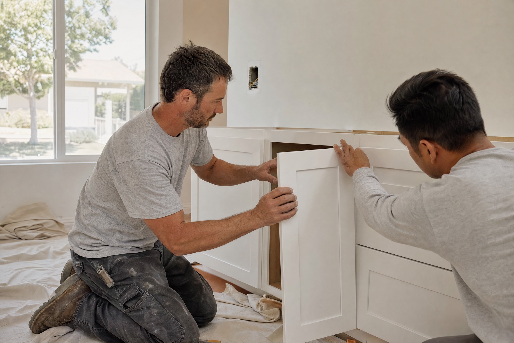 US Home Builders crew installing cabinetry in a Los Angeles home